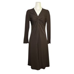 CAROLINE ROSE Brown V-Neck Knotted Draped Stretchy Jersey Knit Dress Size Small